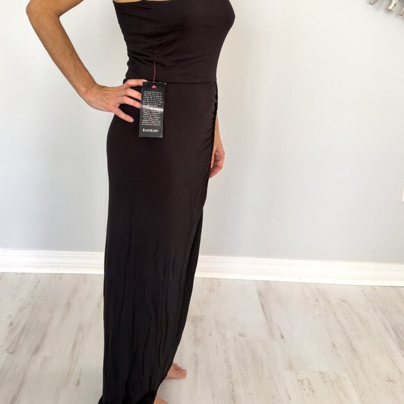Bebe One-Shoulder Black Maxi Dress – NWT – Ruched Side – Rare – Size S - Picture 3 of 7